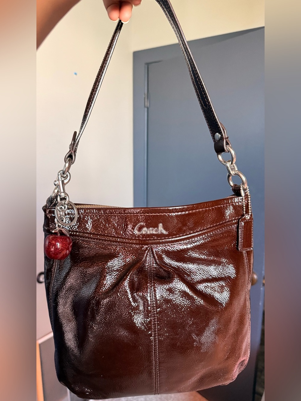 Coach Ashley Deep Plum/Brown Patent Leather Shoulder Bag